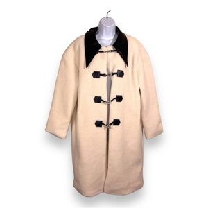 SIZE 6 SHEIN WHITE FUZZY STYLE COAT BLACK FAUX LEATHER ACCENT GOTH